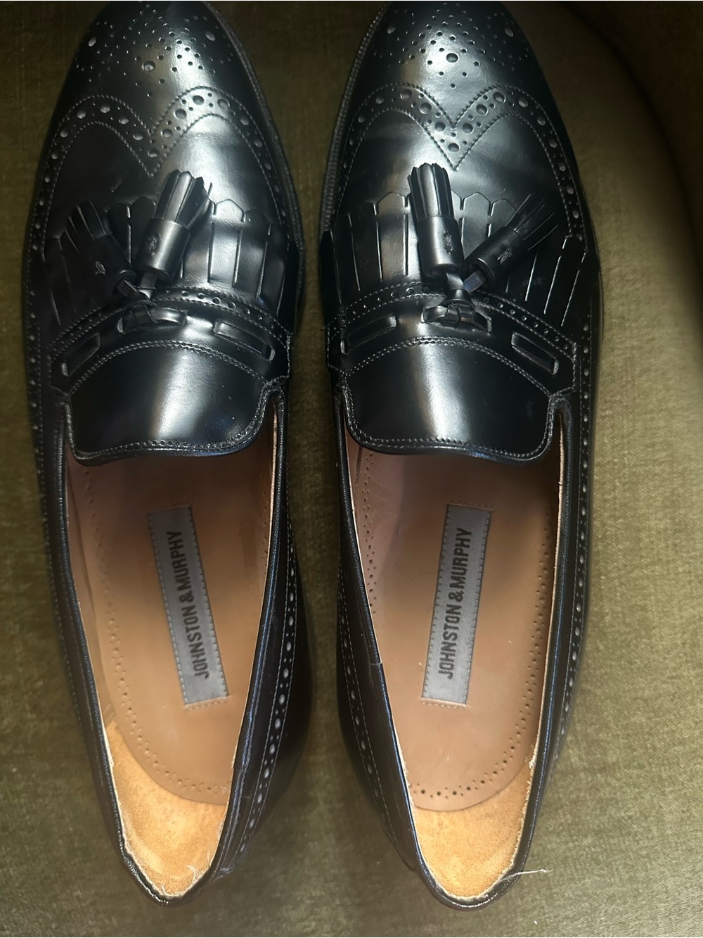 Johnston & Murphy Black Leather Tassel Kiltie Wingtip Loafers